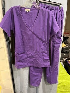 Purple Medical Scrub Set 2pc top 1x pant XL elastic waist